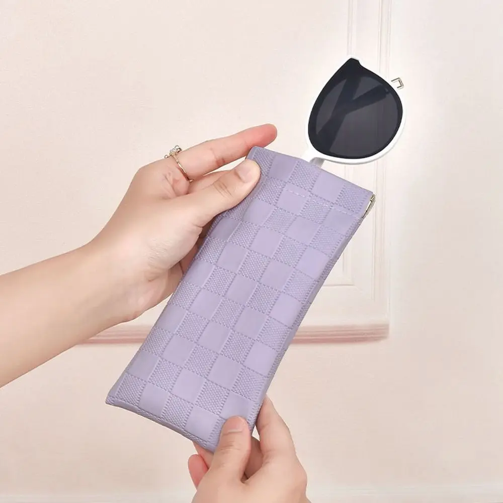

Sunglasses Pouch PU Leather Glasses Bag Lattice Eyewear Protector Case Self-closing Glasses Storage Bag Plaid Cosmetic Bag