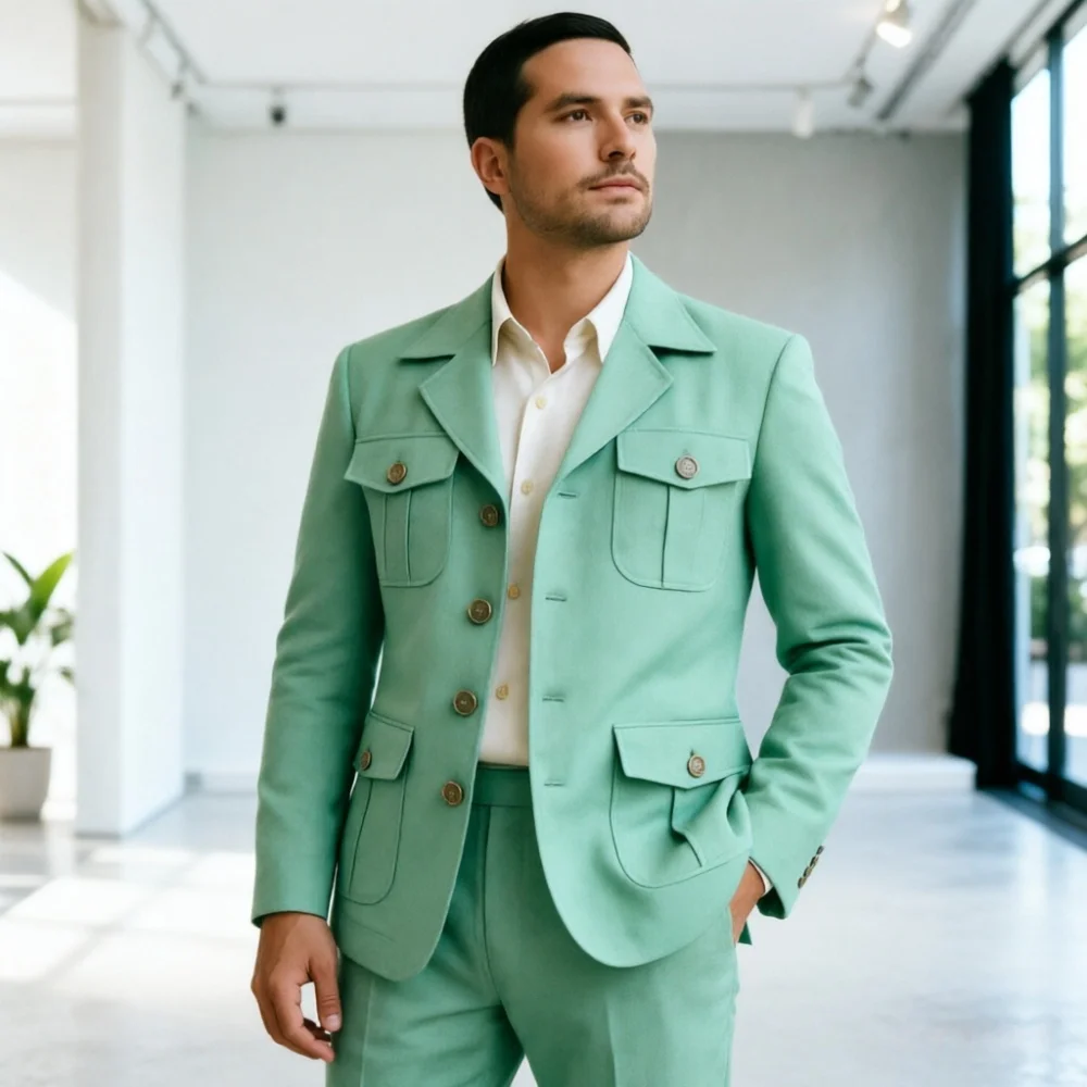 

Мужские костюмы в стиле сафари, роскошный ретро-блейзер с множеством карманов, элегантный формальный костюм для свадьбы, выпускного, банкета, деловых встреч