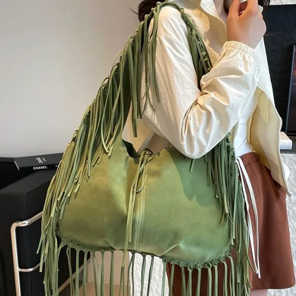 

Retro Long Tassel Tote Bag Faux Suede Women Shoulder Bag NEW Soft Designer Bags for Women Handbags Large Capacity Shopper Purses