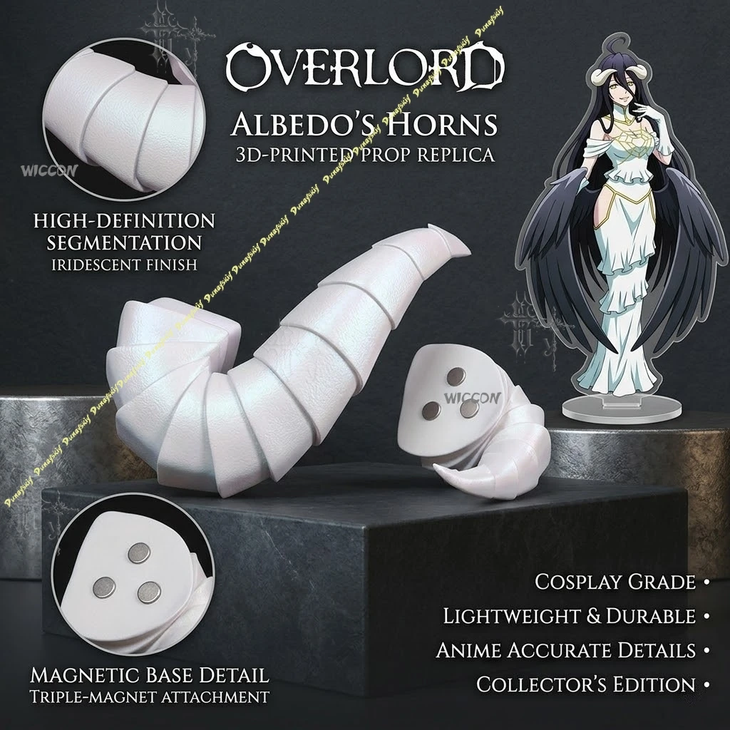 Anime Overlord Season Cosplay Albedo Costume Sexy Up Albedo Cosplay Horns Overlord White Spiral Ram Horn Halloween Carnival Wig