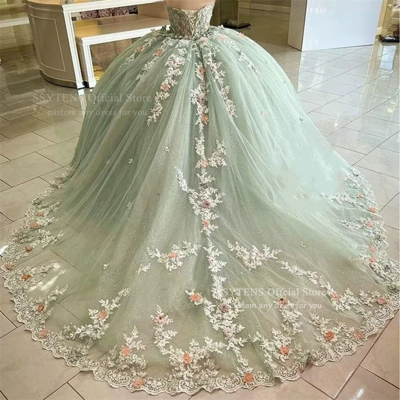 SSYTENS Sage Green Quinceanera Dresses Sweetheart Princess Ball Gown Sweet 15 16 Years Old Birthday Prom Party Gowns Customize