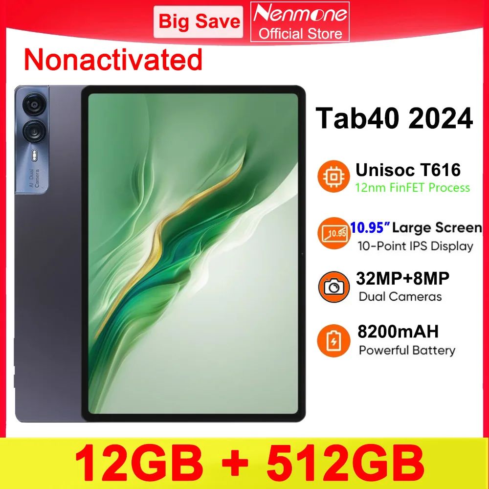 【World Premiere】Nenmone Tab40 10.95" HD Display Android 14 Tablet Unisoc T616 12GB RAM 512GB ROM 8200mAh Battery Global Version