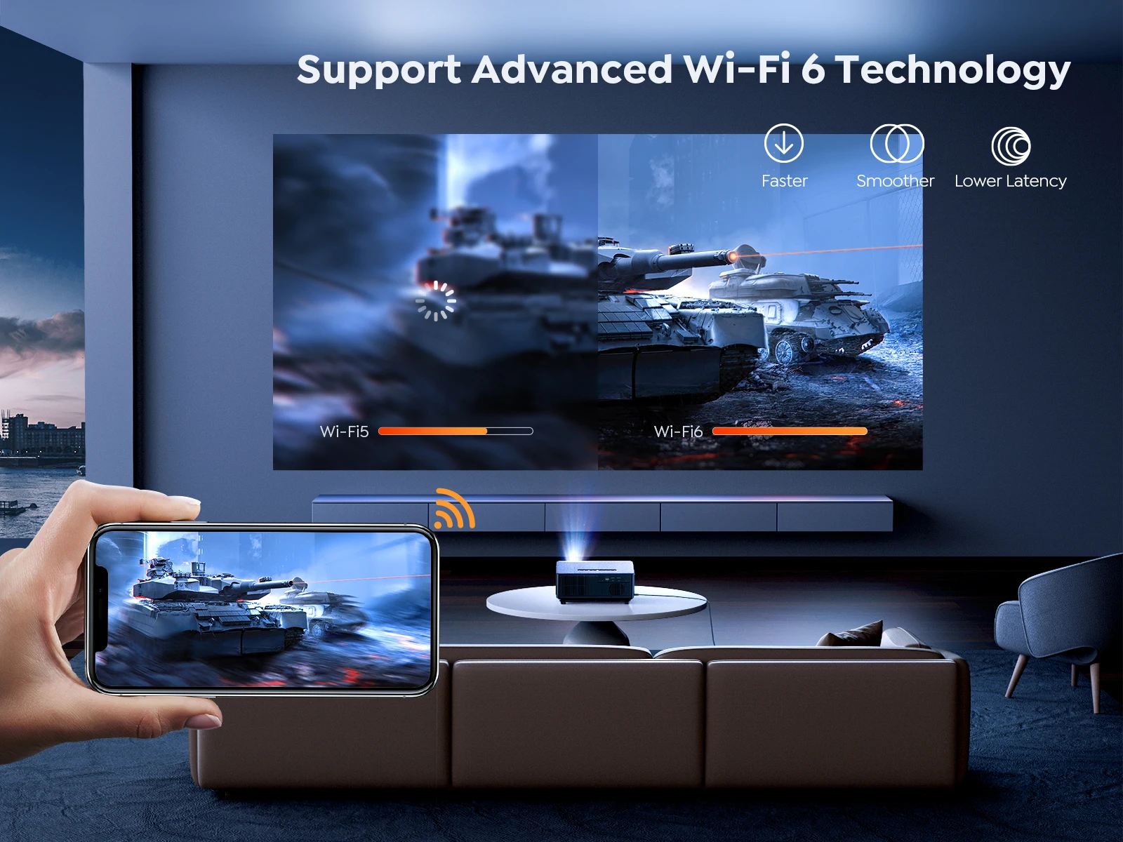 YABER K1 proiettore Full HD 1080P messa a fuoco automatica/Keyston WiFi6 Bluetooth 650 ANSI 4K proiettore di supporto LED Home Theater Cinema Beamer