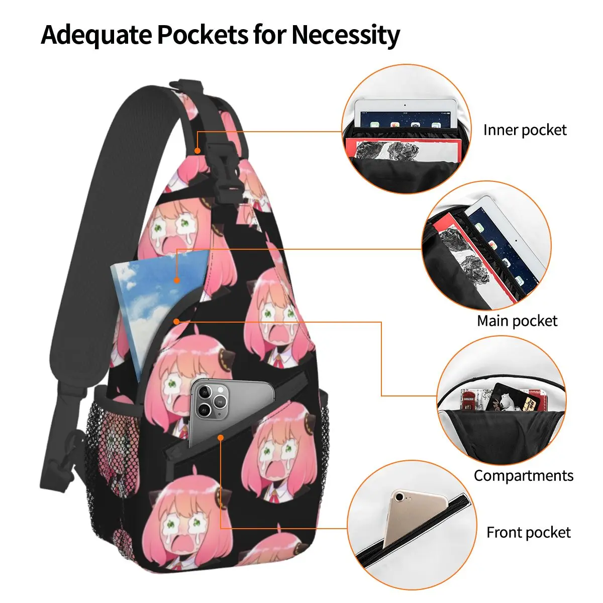 SPY X Family Anime Crossbody woreczki strunowe dla mężczyzn, kobiet, torba na klatkę piersiowa płakać, a fałszerz plecak na ramię plecak turystyczny podróżujący kemping