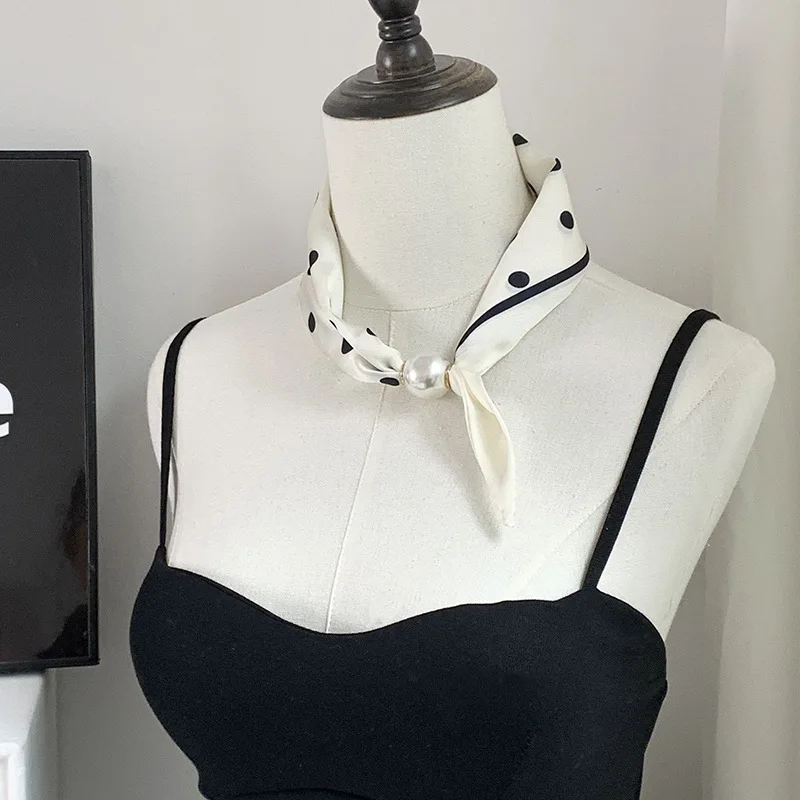 Elegant Pearl Tail Magnetic Clasp Scarf Simple Fashion Versatile Women Female Silk Scarf Artistic Accessories Neck Wrap Scarves image 4