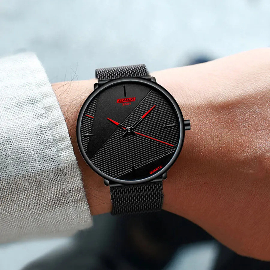 Fashionable, Minimalist, Ultra-Thin Men's Watch with Mesh Strap, Personalized Embossed Men's Mesh Strap, Quartz Watch