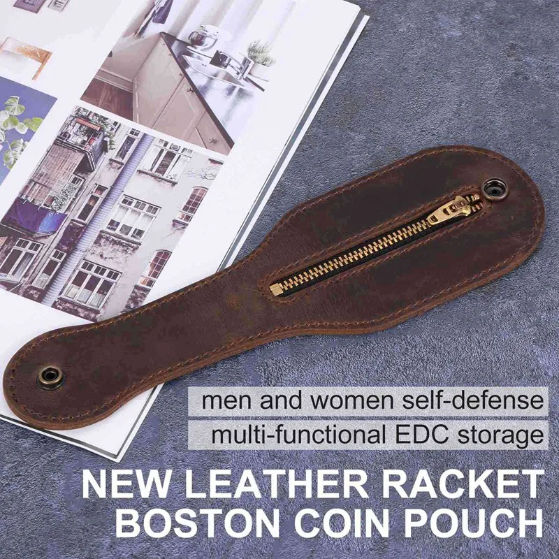 New Leather Racket Boston Coin Coin Pocket Thick Leather Men And Women Multi-Functional Edc Storage