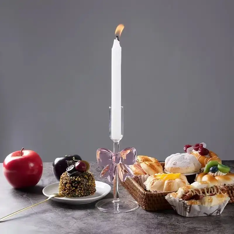 Rosa Schleifen Glas Kerzenhalter Kelch Tischplatte Glas Borosilikat Kerzenhalter für Party Geburtstag Home Decor