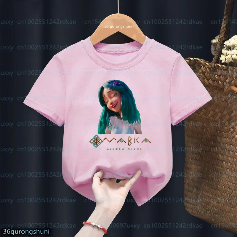 Girls t-shirt Movie Mavka: The Forest Song Cartoon Print Children\'s tshirt Cute Girls Clothing Pink O-Neck Tops wholesale