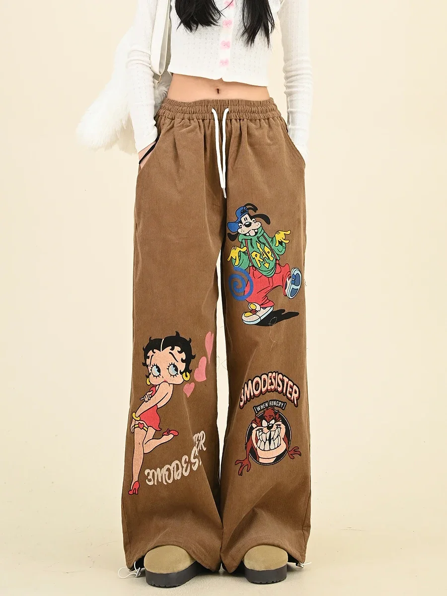 

Cartoon Corduroy Casual Pants 2024 Autumn New Loose Bf American Retro Versatile Women