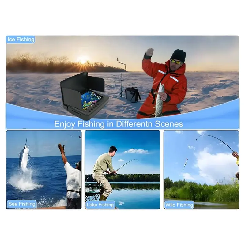 ABLB-DVR 5 Inch Monitor 4K Camera Kit Portable Underwater Fishing Camera 20M Cable Night Vision For Sea/River Ice Fishing