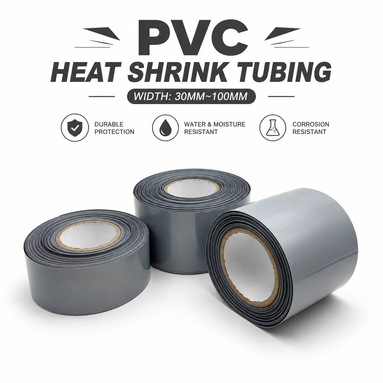 Environmentally Friendly Gray PVC Heat Shrink Tube 30mm-100mm Wide Flame Retardant Insulation, Dirt Resistant