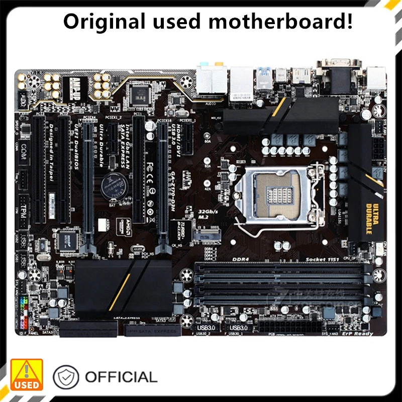 

For GA-Z170-D3H Z170-D3H Original Used Desktop Intel Z170 64GB DDR4 Motherboard LGA 1151 i7/i5/i3 USB3.0 SATA3