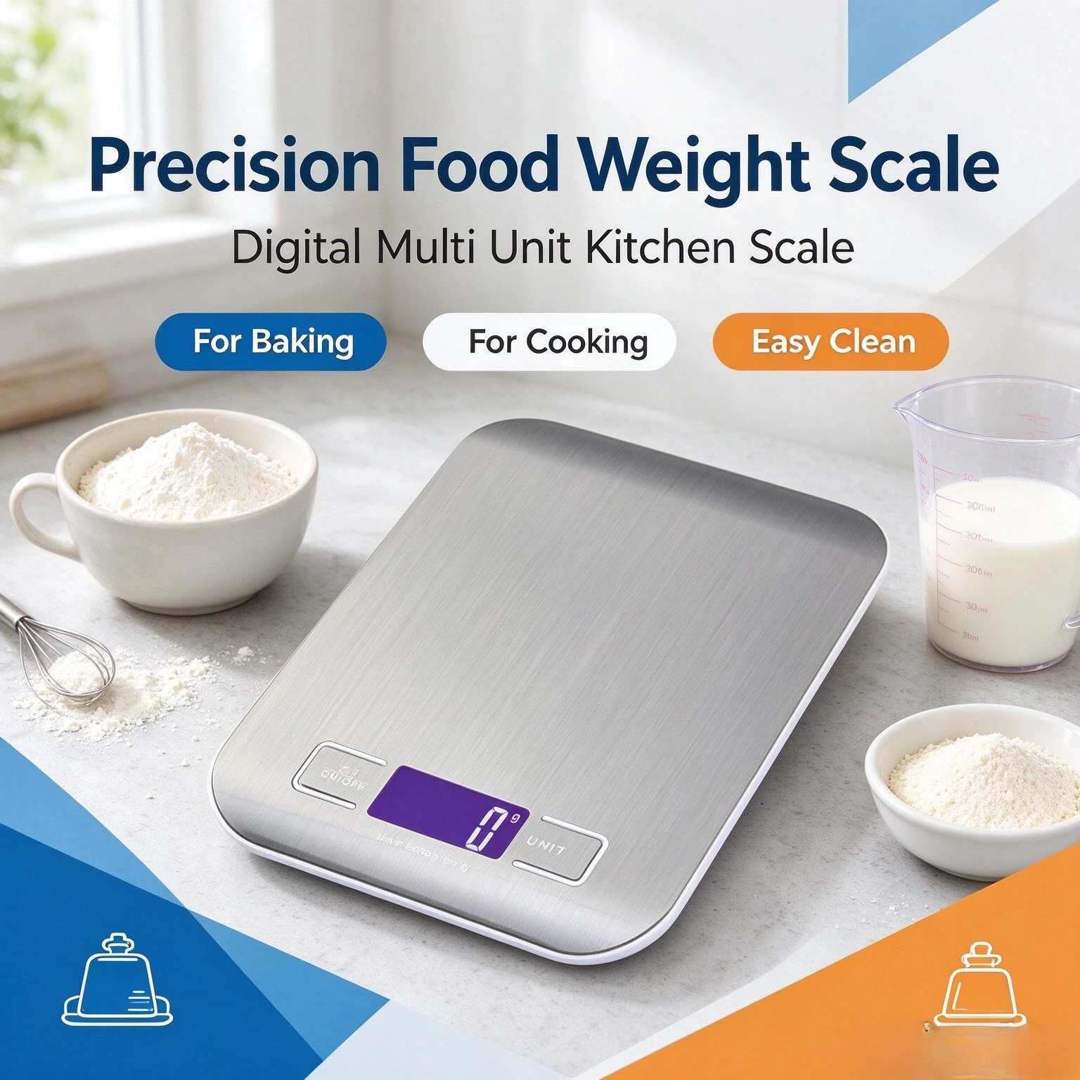 Bilancia da cucina digitale in acciaio inossidabile, capacità 5 kg, precisione 1 g, display a LED con unità di misura multiple, ideale per la preparazione di dolci, la cucina, la pesatura degli