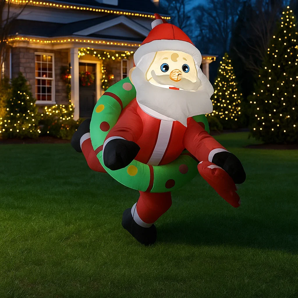 Papá Noel inflable de 1M/3,2 pies con corona y bastón de caramelo, luces LED, decoraciones para el hogar, juguetes, suministros de decoración navideña para patio