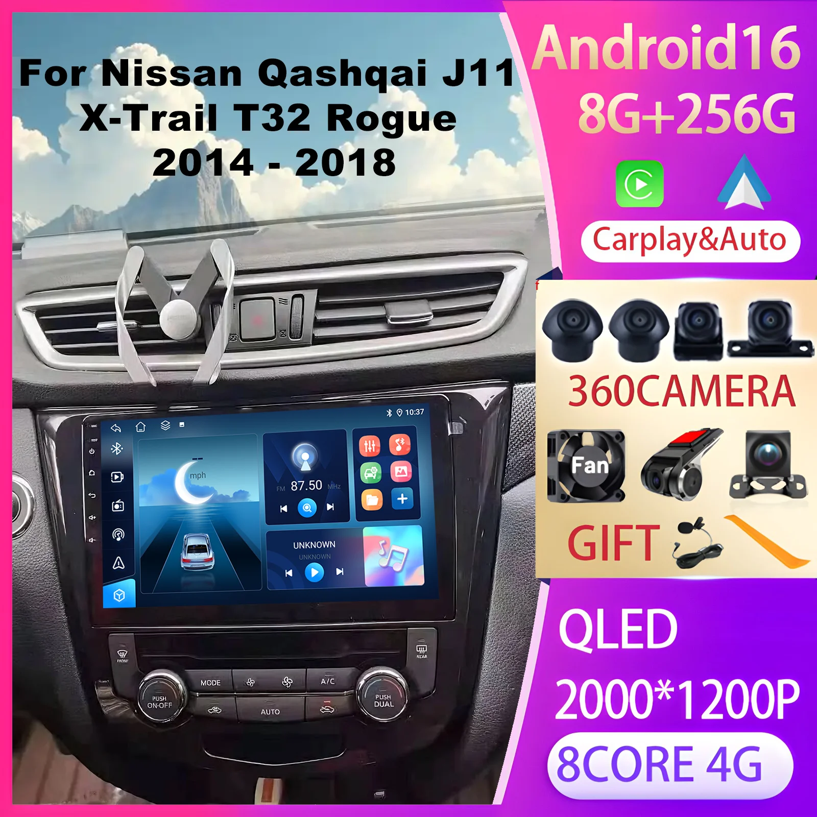 

Android 16 Car Radio For Nissan Qashqai J11 X-Trail T32 Rogue 2014-2018 Stereo GPS Multimedia Video Player Carplay Auto HeadUnit