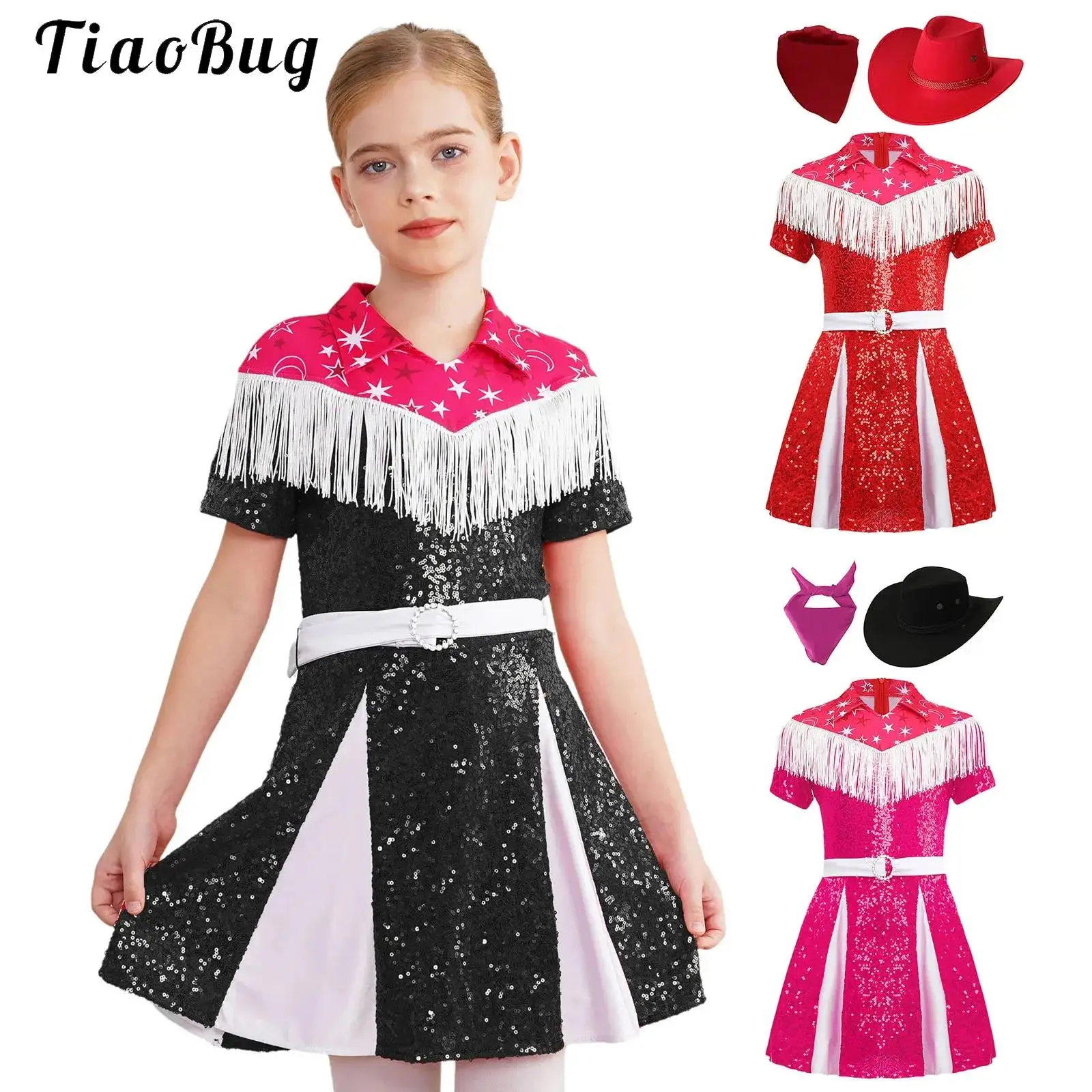 

Cowgirl Sequins Tutu Fringe Dress Cosplay Party Fancy Dress Up Costume Halloween Carnival Theme Party Stage Performance Outfits
