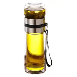 Glass Tea Infuser Bottle Leak-Proof Tea Cup Double Wall Tea Bottle Travel Mug Infuser Water Bottle Water Separation Tea Bottle