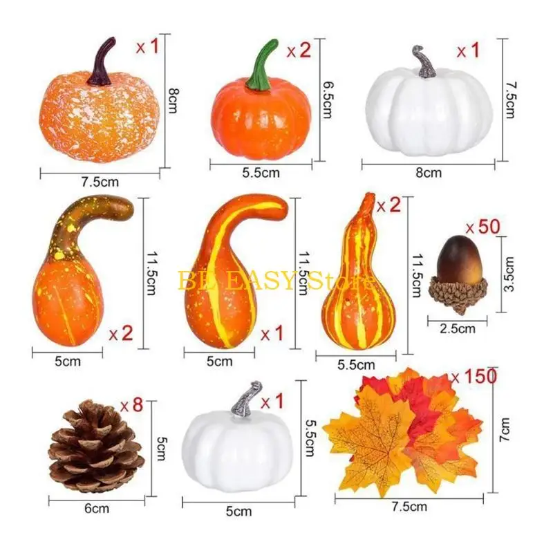 E28F Artificial Pumpkins Maple Leaves Pine Cones Acorns Set Fake Pumpkin Vegetables - view 6