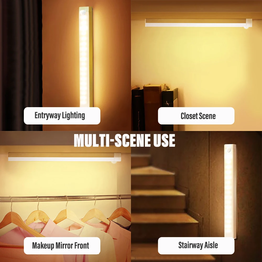 50CM/19.68inch Magnetic Smart Sensor Cabinet Light Rechargeable Night Light Home Closet Light Support Infinitely Dimmable