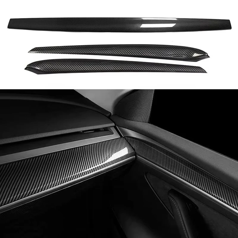 Real Carbon Fiber Dashboard Panel for Model 3/Y Luxury Dry Inner Front Door Cover Trim Adhesive Dash Kits Car Interior Tape