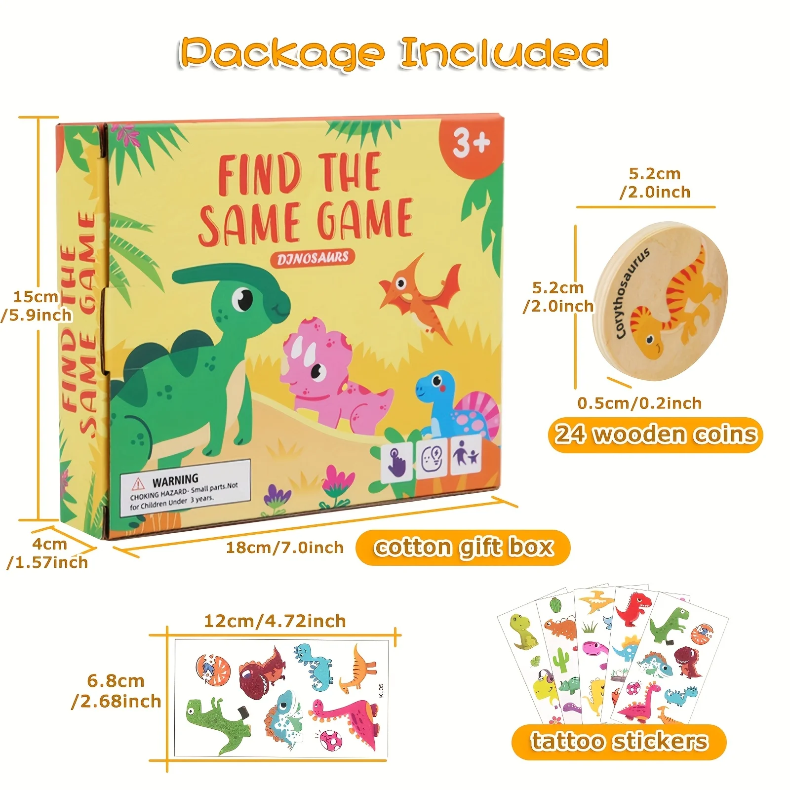 Gioco di abbinamento della memoria in legno di dinosauro, ausilio didattico giocattolo educativo per l'osservazione del riconoscimento dei colori, adatto per la nascita dei bambini