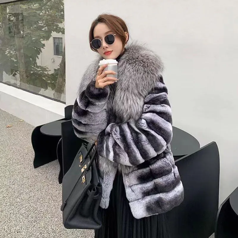 2023 Autumn Winter New Fur Short Jacket Women's Overcoat Fashion Mink Wool Silver Fox Fur Collar Loose Casual Warm Parka Coat