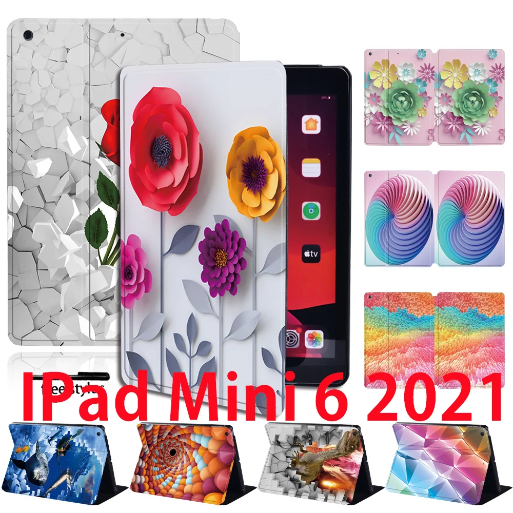 

For IPad Mini 6 Case 2021 PU Leather Flip Cover for IPad Mini 6th Generation 8.3 Inch 3D Art Pattern Case Funda