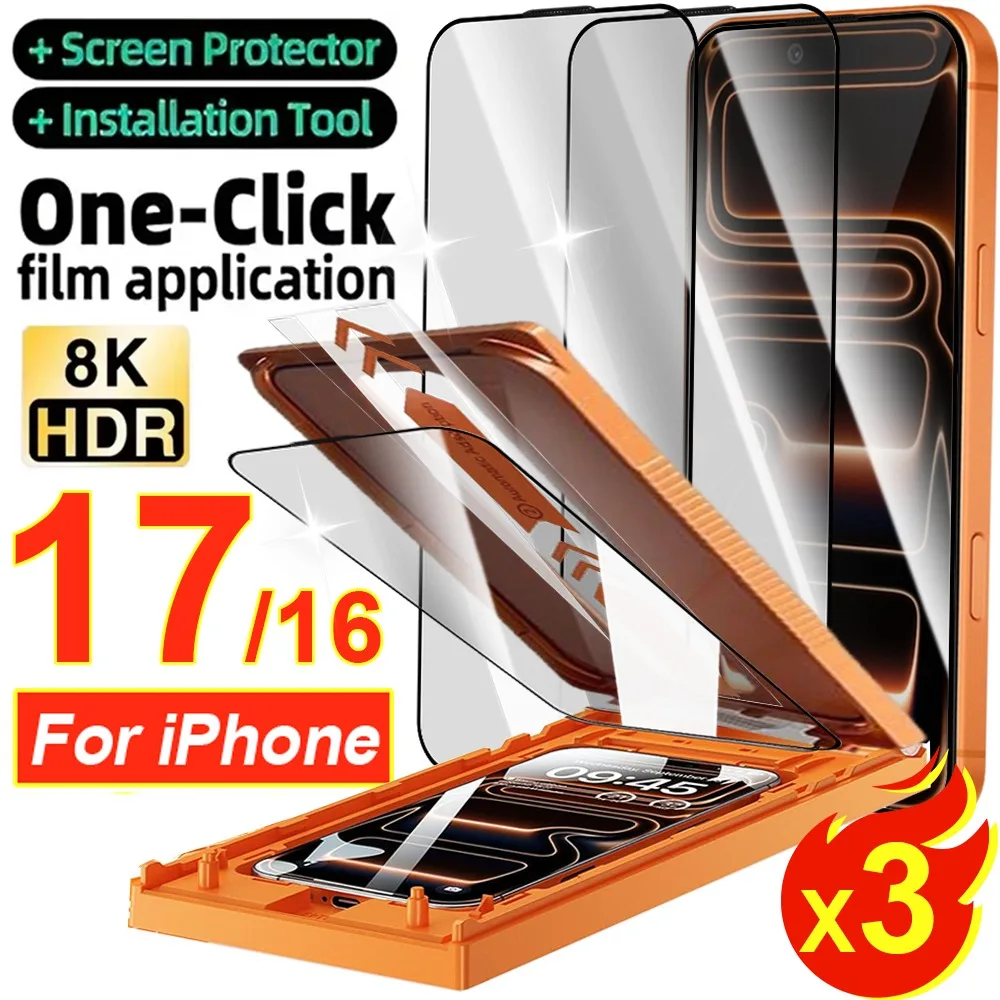

Защитная пленка из закаленного стекла HD 9H с защитой от царапин для iPhone 17, 16 Pro Max/17 Pro/17 Air, 16 Plus, с функцией удаления пыли и легкой установкой
