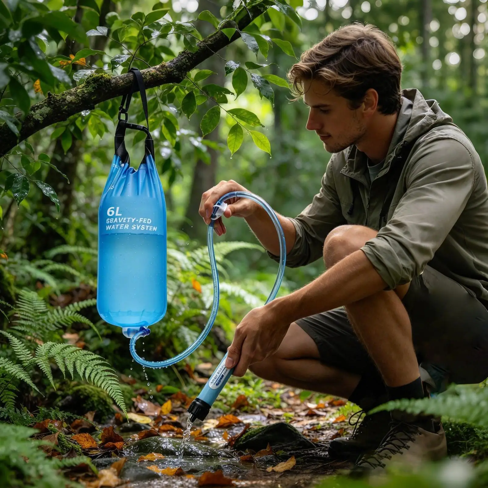 Portable 6L Backpacking Water Filter Filtration Purification Bag Leakproof Camping Water Filter for Outdoor Hiking Travel