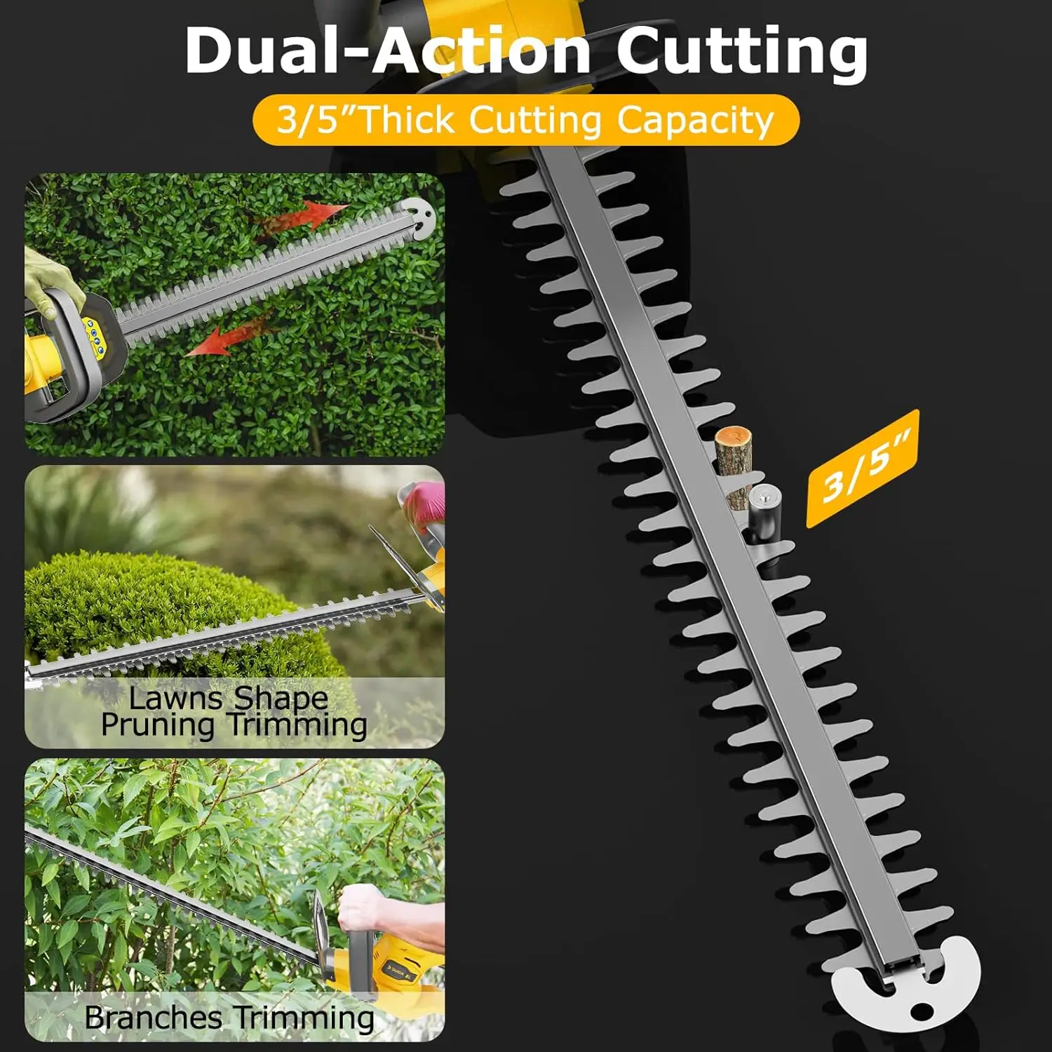 

Hedge Trimmer Compatible for 20V 60V DCB205 DCB206 DCB609 DCB606，Cordless Electric Hedge Trimmer with 1600RPM Brushless Motor