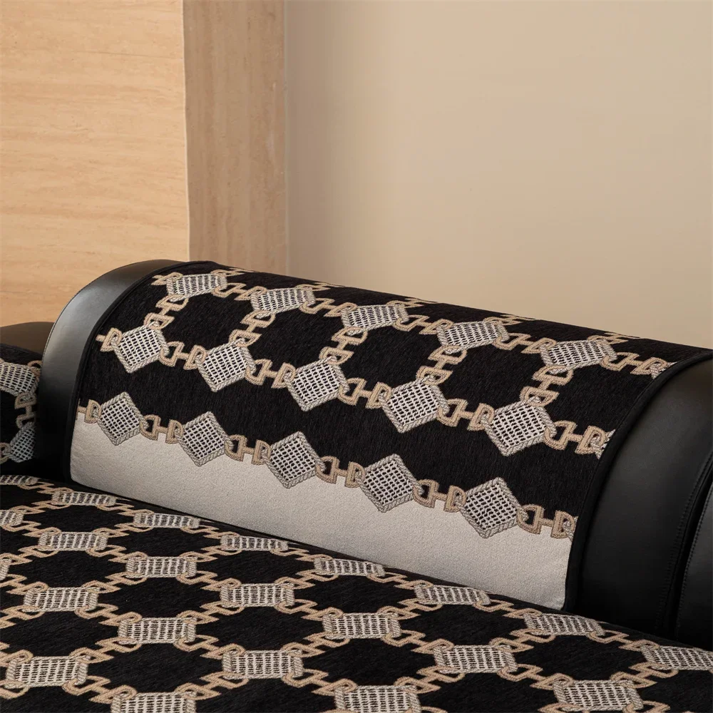 Retro Chenille Sofa Cushion Cover Universal Non-Slip Fixed Straight Row All-Seasons Slipcover for Home Comfort