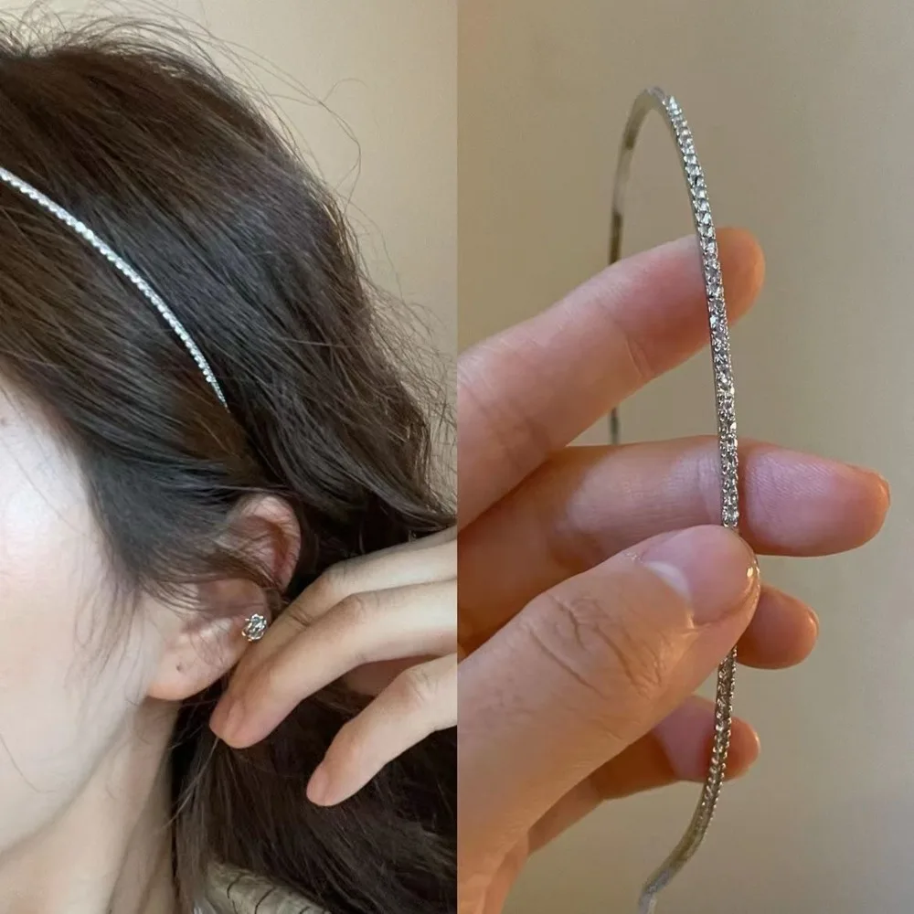 Glamorous Rhinestone Fairy Hair Hoop Silver Shimmering Sparkling Hair Bands Minimalist Style Hair Accessory Women Accessories