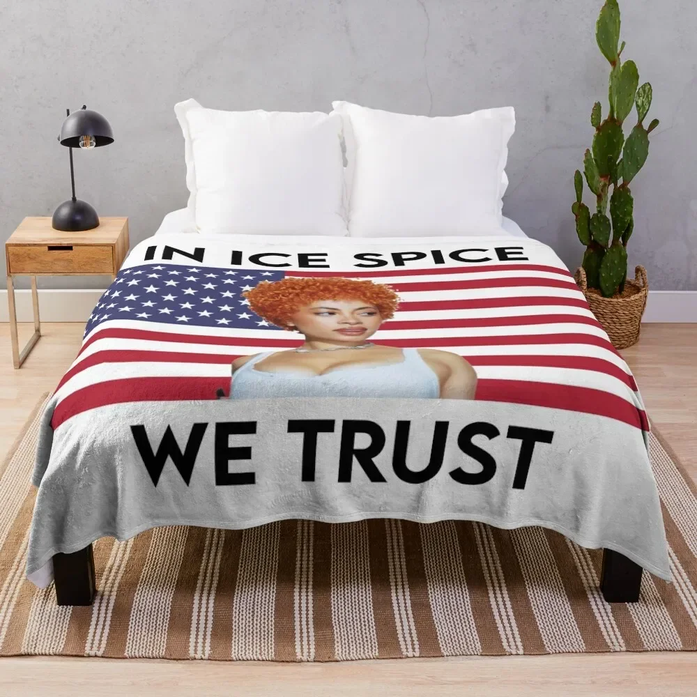 

In Ice Spice We Trust Flag Throw Blanket Plush For Baby Fashion Sofas Sofas Blankets