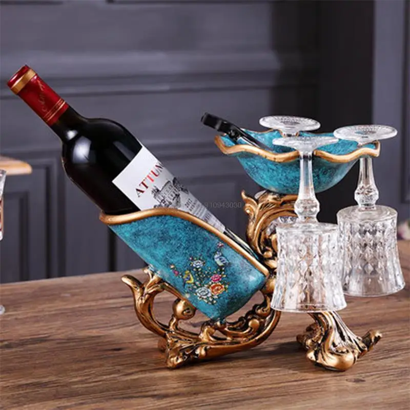 Decoration Ornaments Multifunctional European Style Wine Rack Living Room Home Diamond-studded Wine Glass Rack Wine Cabinet