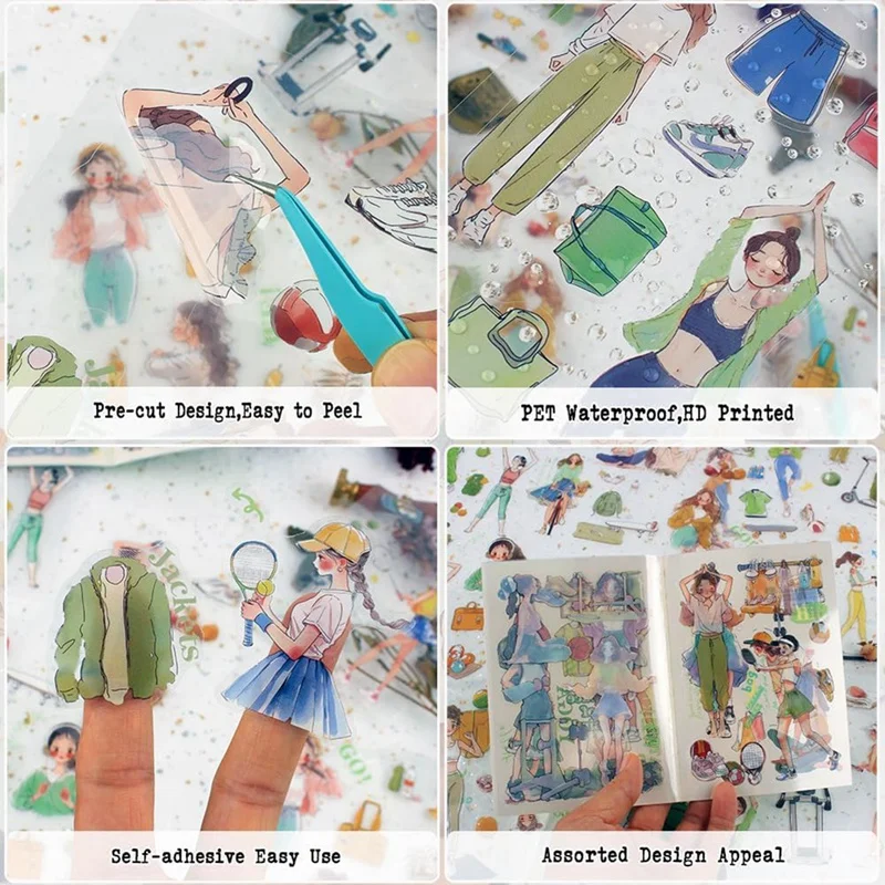 Women Journal Sticker Book, PET People Stickers for Journaling, Scrapbooking, Junk Journal Supplies Movement Rhythm-A33R