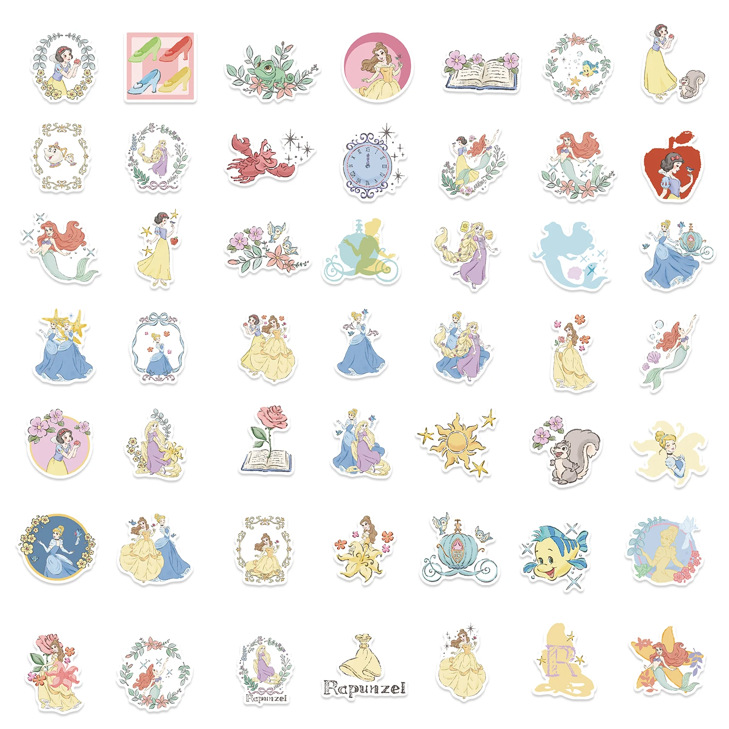 50 قطعة ملصقات أميرات ديزني لطيف سندريلا رابونزيل حسناء الشارات الهاتف الأمتعة الغيتار المائية الكرتون أنيمي ملصق #4