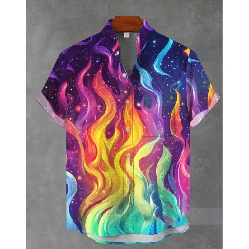 Men's Simple Retro Ethnic Personality Pattern 3D Printed Shirt Short-sleeved Lapel Light and Breathable Business Casual Party