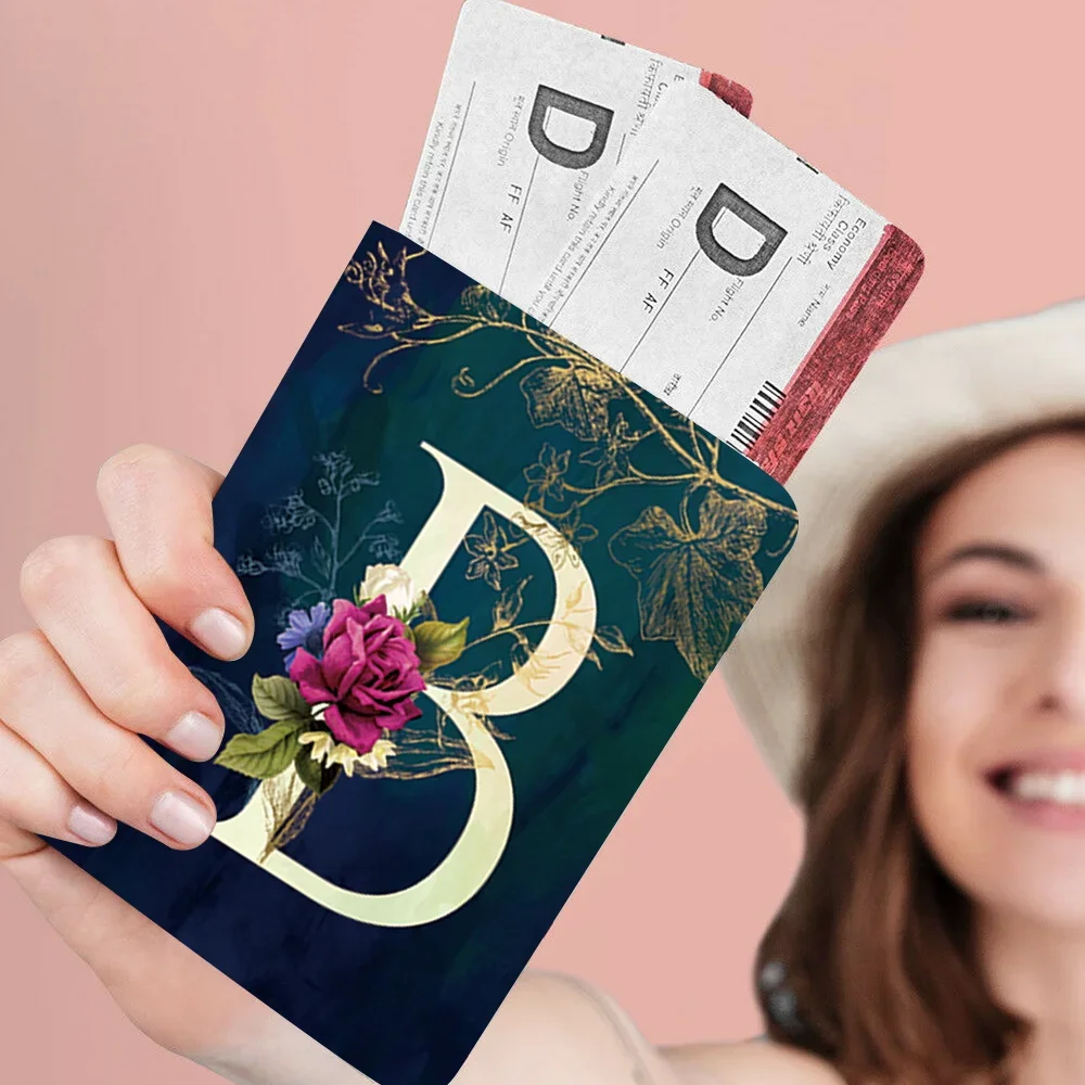 Funda protectora portátil para pasaporte, billetera con estampado de letras y flores, accesorios de viaje para hombre y mujer