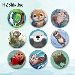 2023 New Otter Badge Brooch Cute Animal Button Pin Backpack Decoration Pins Round Jewelry Women Gift