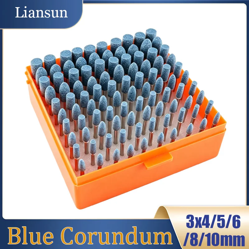 100PCS Blue Corundum Grinding Head 3mm Handle Blue Abrasive Grinding Stone Set Suitable for Dremel Electric Drill Rotary Tools