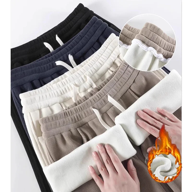 Winter Female Classic Snow Warm Pants Lady High Waist Solid Color Plush Trousers Women Baggy Fleece Thermal Sweatpants