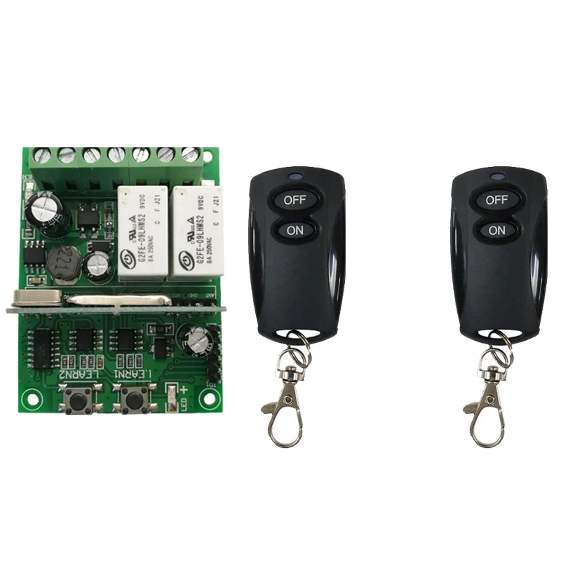 رمز التعلم الفردي DC9V 12V 24V 10A 2CH جهاز التحكم عن بعد اللاسلكي نظام استقبال و 2 مفاتيح التحكم عن بعد