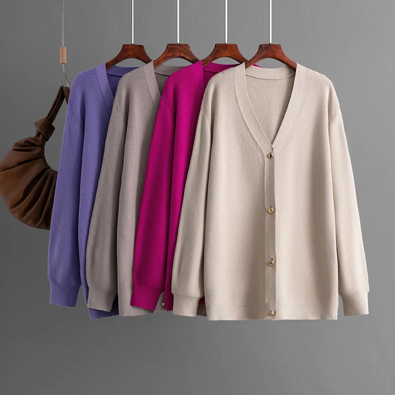 

Autumn Winter New Andy Cashmere Knit Cardigan V-Neck Solid Color Fashion High-Grade Comfortable Loose Casual Knitwear CQ169