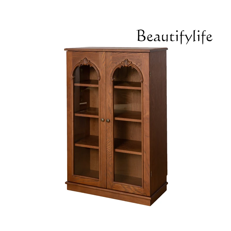 

Retro dining side cabinet double door glass entrance living room display storage cabinet dining room storage decorative bookcase