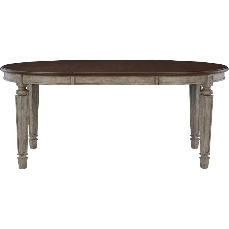 Classic Farmhouse Oval Dining Room Extension Table, Brown & Gray