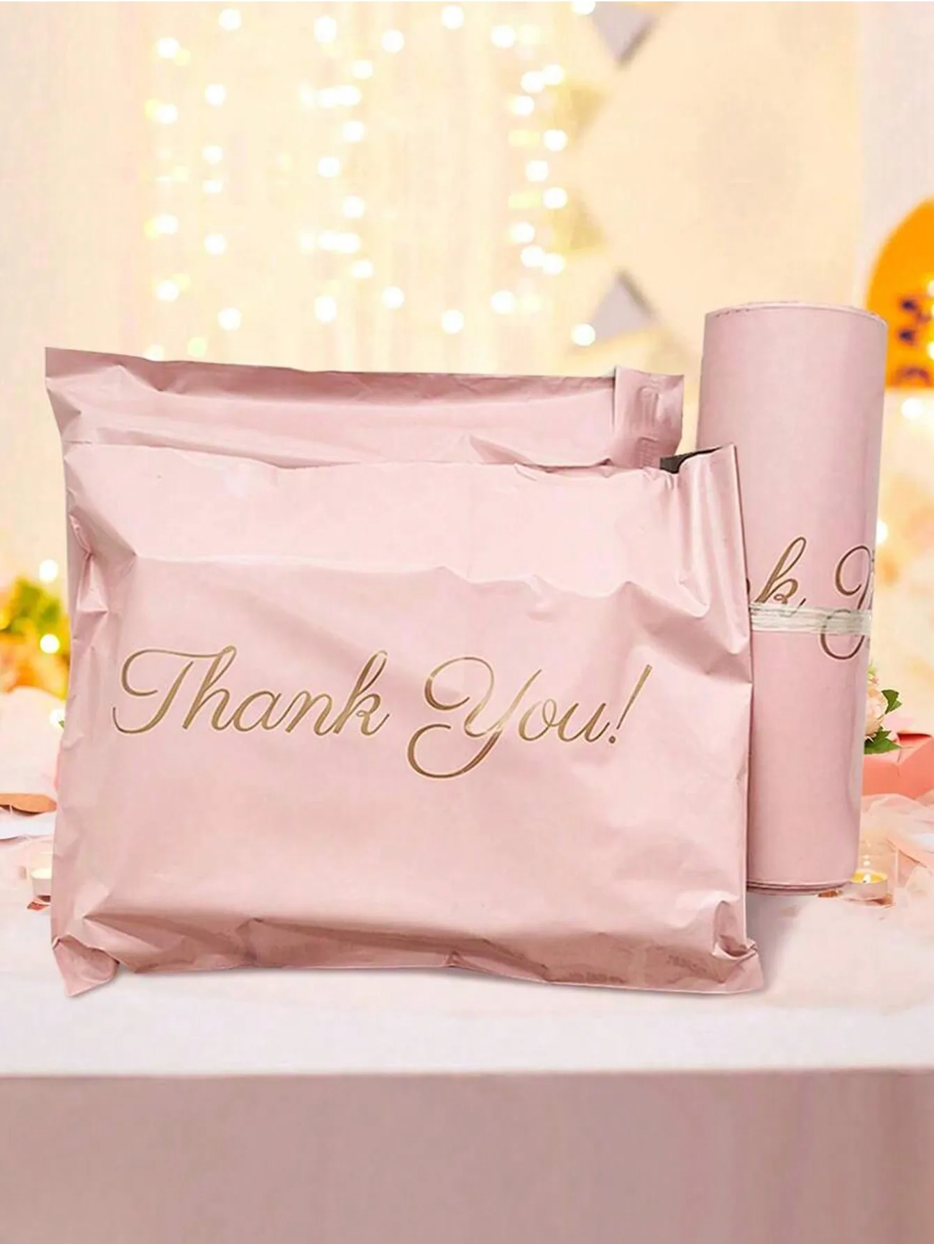 100pcs Pink thank you packaging bag, thickened waterproof gift bag, express bag, suitable for holiday parties,wedding decoration