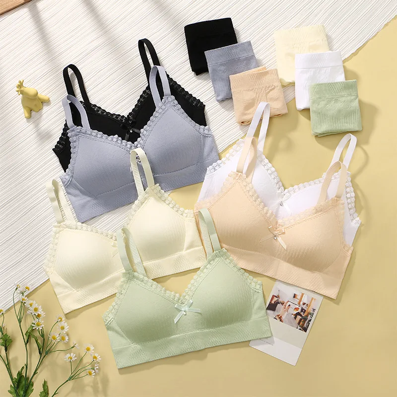 Girls Teenage Underwear Set Training Bra AB Cup Young Children Girl Student Cotton Soft Bra Top Solid Underwear