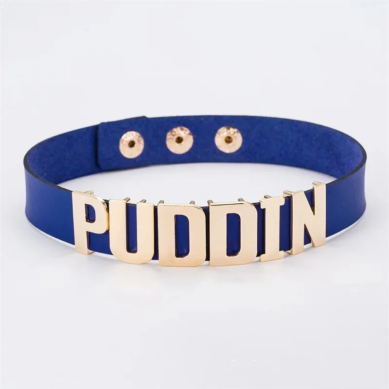 Collar de cuero con letras de moda para cosplay de Puddin 2026, collar de payaso para niña, cinturón, collar de niña, vacaciones XD7FZ