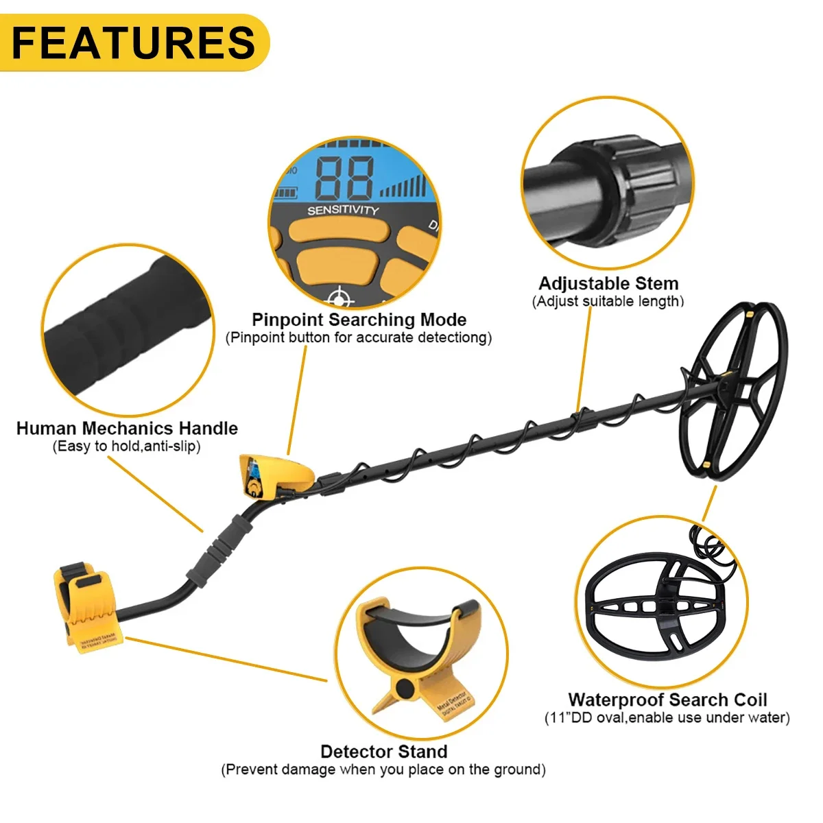 Treasure Hunter MD6450 Gold Metal Detector 11inch Coil Professional Underground Detector Waterproof Pinpointer High Sensitive